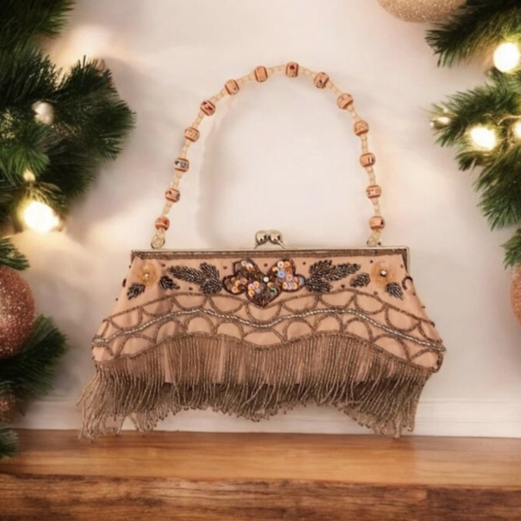 ❄️Satin beaded purse, glamorous sequence bag, beaded vintage purse - Picture 1 of 9